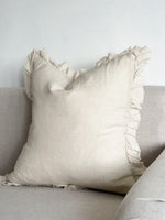 Ruffled Edge Linen Cream Cushion 53x53cm